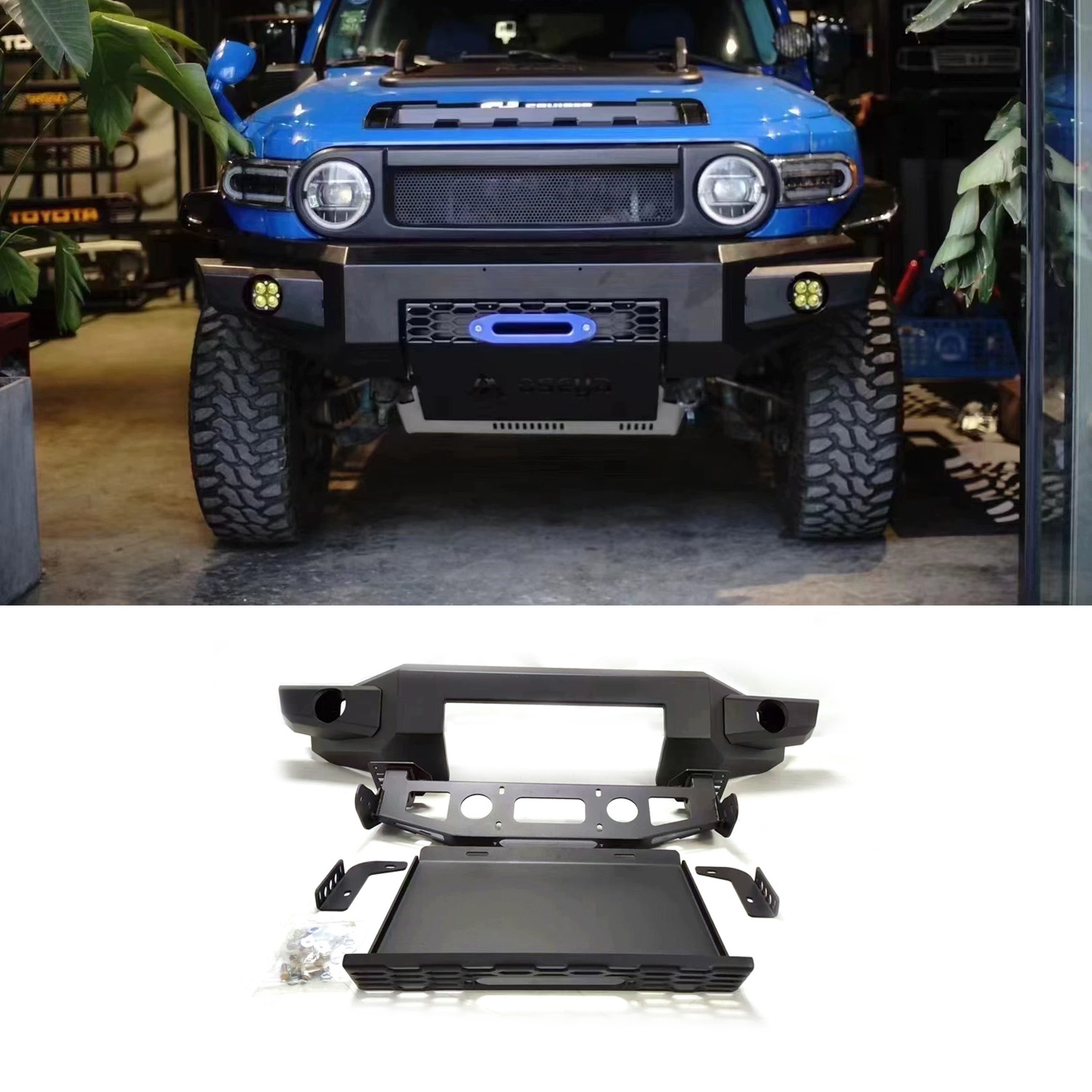 Winch Bumper Mount Plate - Teksturowany czarny przedni zderzak z uchwytem